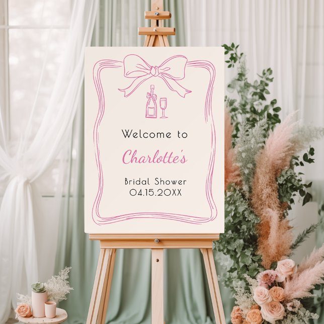 Hand drawn pink bow frame bridal shower welcome foam board (Creator Uploaded)