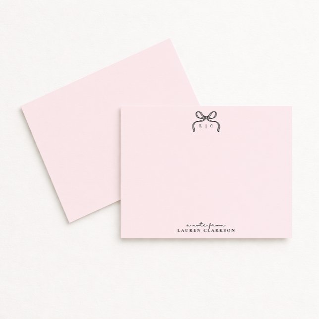 Hand Drawn Pink Bow Monogram Note Card (Creator Uploaded)