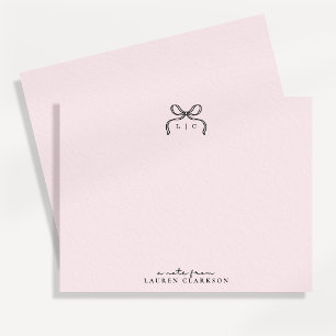Hand Drawn Pink Bow Monogram Note Card