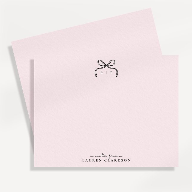 Hand Drawn Pink Bow Monogram Note Card (Creator Uploaded)