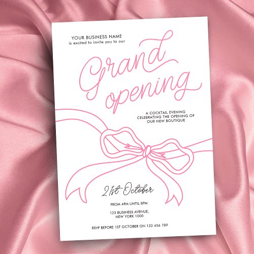 Hand Drawn Pink Bow Unique Business Grand Opening Invitation