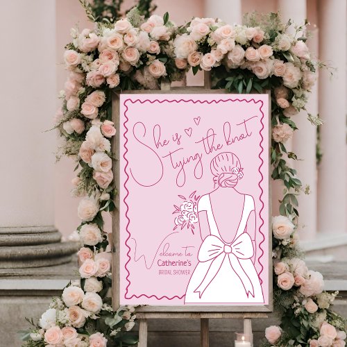 Hand Drawn Pink Bow Wedding Gown Bridal Shower Foam Board