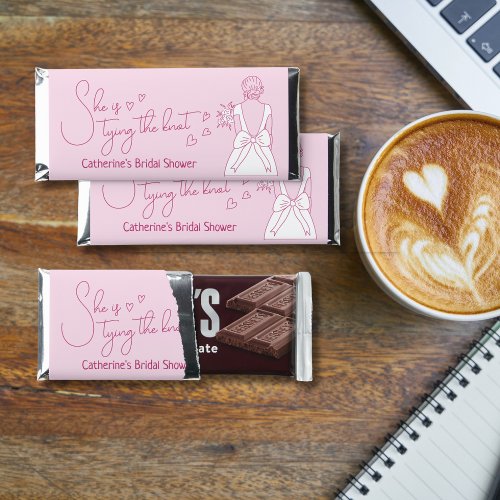 Hand Drawn Pink Bow Wedding Gown Bridal Shower Hershey Bar Favors