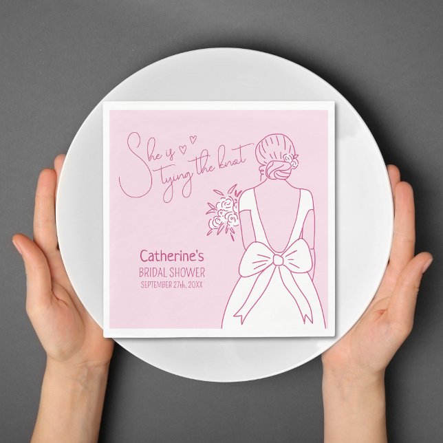 Hand Drawn Pink Bow Wedding Gown Bridal Shower Napkins (Creator Uploaded)