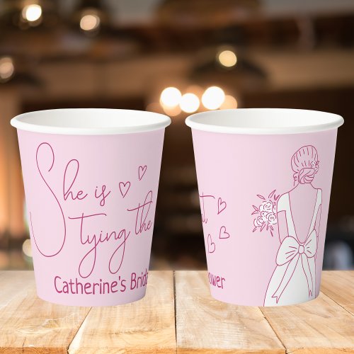 Hand Drawn Pink Bow Wedding Gown Bridal Shower Paper Cups