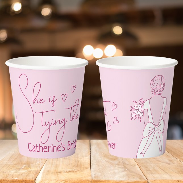 Hand Drawn Pink Bow Wedding Gown Bridal Shower Paper Cups (Creator Uploaded)