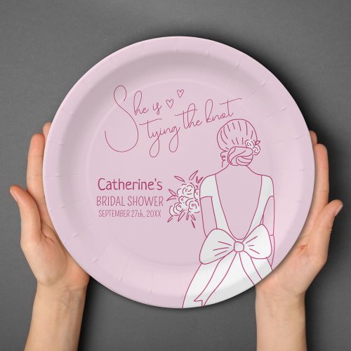 Hand Drawn Pink Bow Wedding Gown Bridal Shower Paper Plates