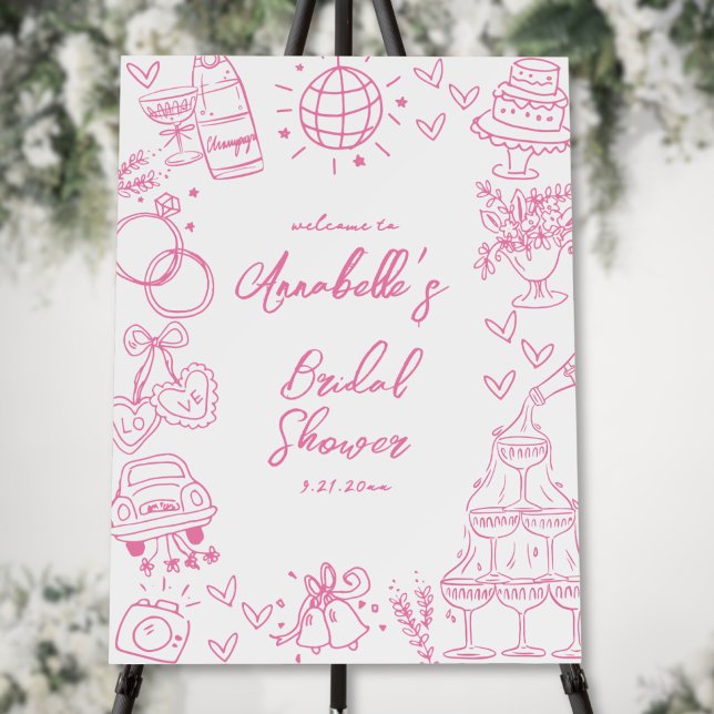 Hand Drawn Pink Bridal Shower Welcome Sign (Hand Drawn Pink Bridal Shower Welcome Sign)