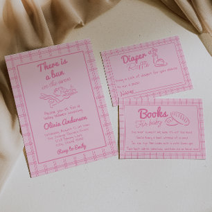 Hand Drawn Pink Bun In The Oven Angel Baby Shower Invitation