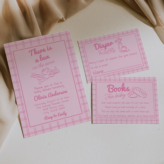 Hand Drawn Pink Bun In The Oven Angel Baby Shower Invitation (Creator Uploaded)