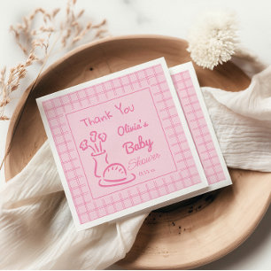 Hand Drawn Pink Bun In The Oven Baby Girl Shower Napkins