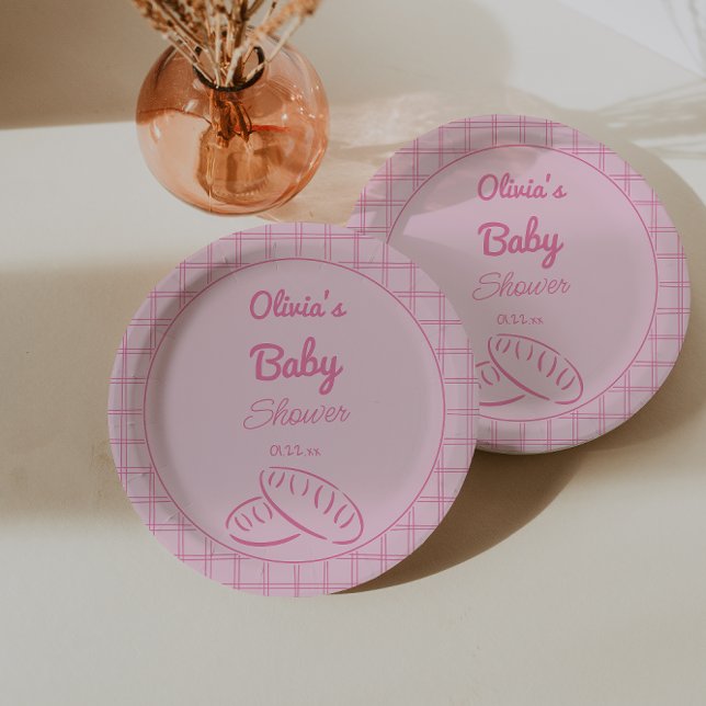 Hand Drawn Pink Bun In The Oven Baby Girl Shower Paper Plates (Creator Uploaded)