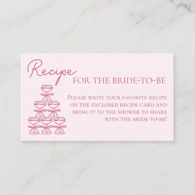 Hand Drawn Pink Champagne Tower Recipe Request Enclosure Card (Front)