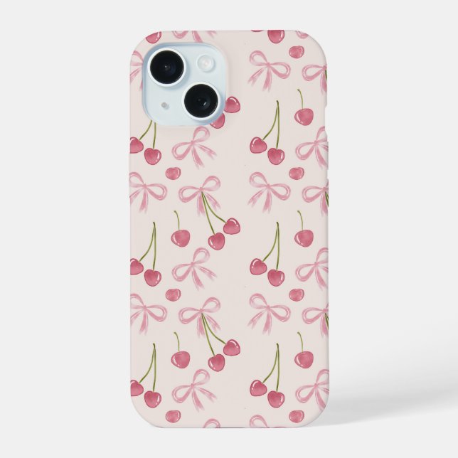 Hand-drawn Pink Cherry Coquette Seamless Pattern Iphone Case (Back)