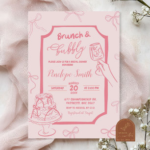 Hand Drawn Pink Coquette Brunch and Bubbly Invitation