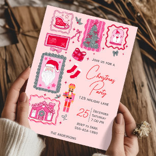 Hand Drawn Pink Coquette Christmas Party Invitation