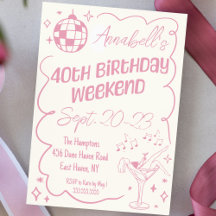 Hand Drawn Pink Disco 40th Birthday Party Weekend