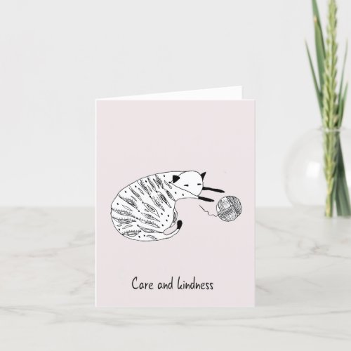 Hand Drawn Pink Encouragement Greeting Card Cat