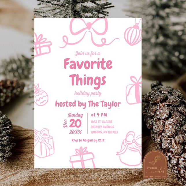 Hand Drawn Pink Favorite Things Exchange Party Invitation (Creator Uploaded)