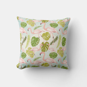 Hand drawn pink flamingo sketch. Vintage illustrat Throw Pillow