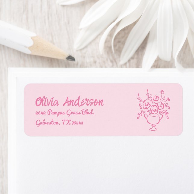 Hand Drawn Pink Floral Bouquet Baby Shower Label (Insitu)
