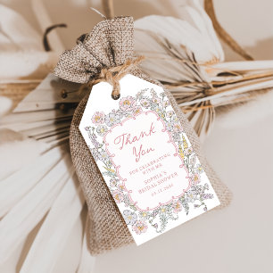 Hand Drawn Pink Floral Bridal Shower Gift Tags