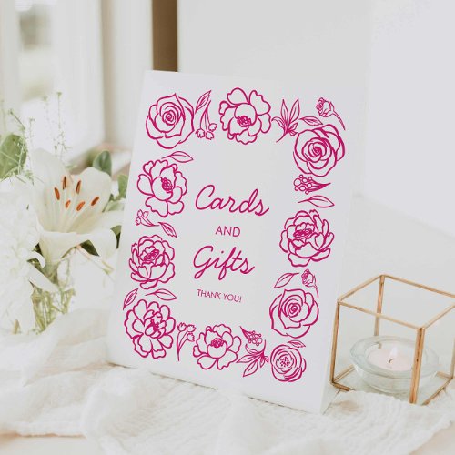 Hand Drawn Pink Floral Cards and Gifts Pedestal Sign