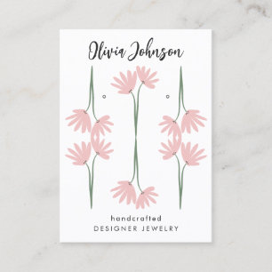 Hand Drawn Pink Floral Jewelry Earring Display Business Card