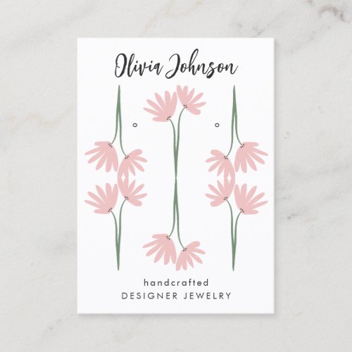 Hand Drawn Pink Floral Jewelry Earring Display Business Card