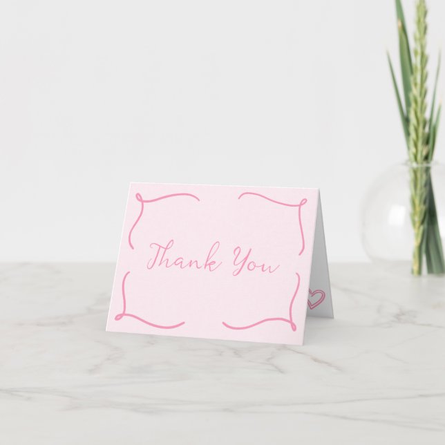 Hand Drawn Pink Frame Bridal Shower Thank You Card (Front)