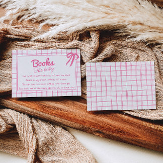Hand Drawn Pink Girl Bow Gingham Book Request Enclosure Card