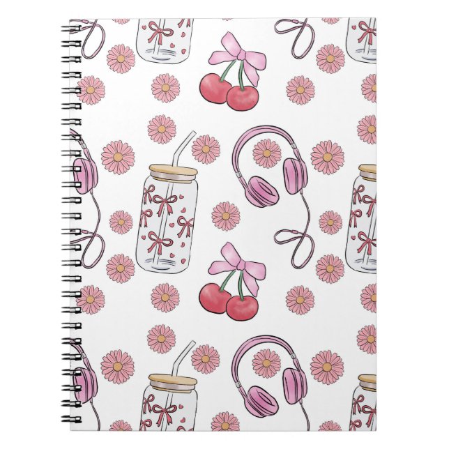 Hand-drawn Pink Girly Elements Seamless Pattern Notebook (Front)
