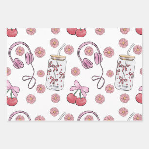 Hand-drawn Pink Girly Elements Seamless Pattern Wrapping Paper Sheets