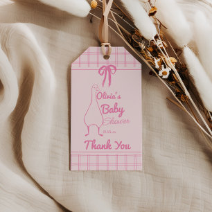 Hand Drawn Pink Goose Ribbon Baby Girl Shower Gift Tags