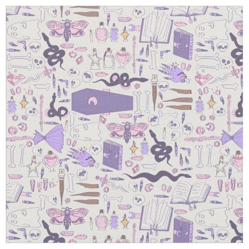 hand drawn pink halloween coffin witch zombie fabric