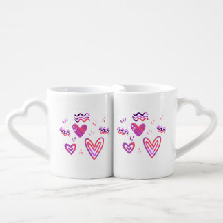 Hand Drawn Pink Hearts Valentine Pattern Coffee Mug Set