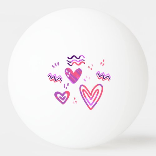 Hand Drawn Pink Hearts Valentine Pattern Ping Pong Ball