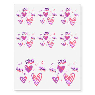 Hand Drawn Pink Hearts Valentine Pattern Temporary Tattoos