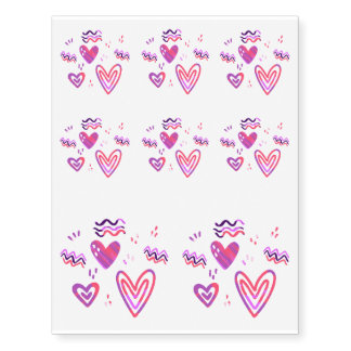 Hand Drawn Pink Hearts Valentine Pattern Temporary Tattoos