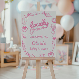 Hand Drawn Pink Locally Grown Girl Baby Shower Foam Board