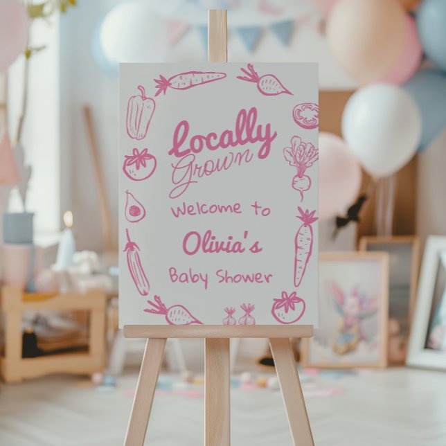 Hand Drawn Pink Locally Grown Girl Baby Shower Foam Board (Creator Uploaded)