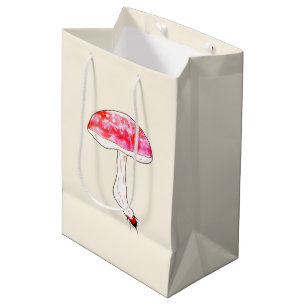 Hand Drawn Pink Mushroom Cute Pastel Fungal Art Medium Gift Bag