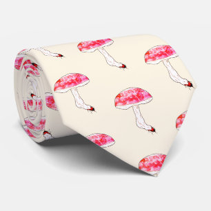Hand Drawn Pink Mushroom Cute Pastel Fungal Art Neck Tie