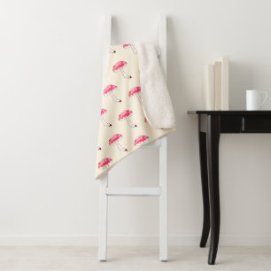 Hand Drawn Pink Mushroom Cute Pastel Fungal Art Sherpa Blanket