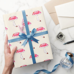 Hand Drawn Pink Mushroom Cute Pastel Fungal Art Wrapping Paper