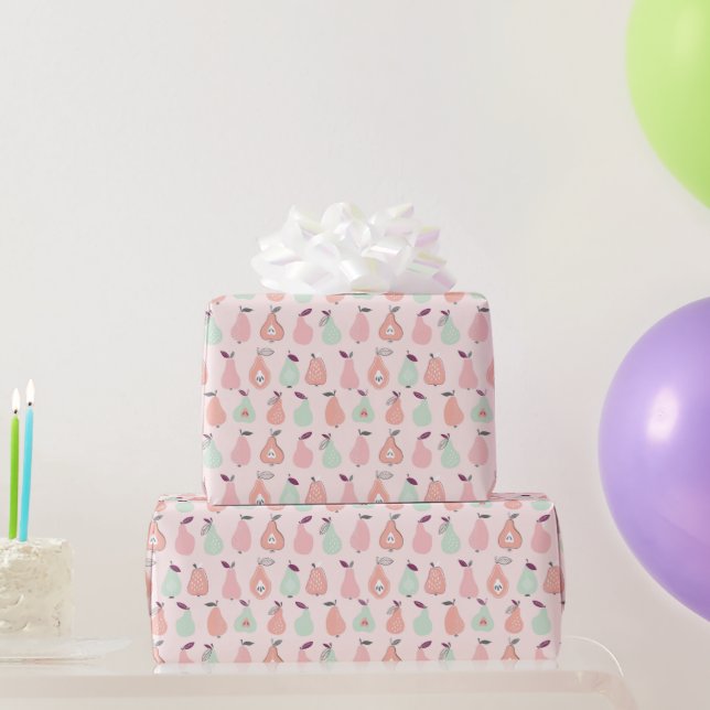 Hand Drawn Pink Pear Pattern  Wrapping Paper (Party Gifts)