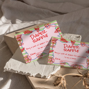 Hand Drawn Pink Pizza Ciao Baby Diaper Raffle Enclosure Card
