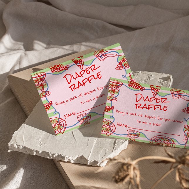 Hand Drawn Pink Pizza  Ciao Baby Diaper Raffle Enclosure Card (Creator Uploaded)