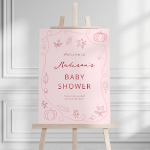 Hand-Drawn Pink Pumpkin Baby Shower Welcome Sign