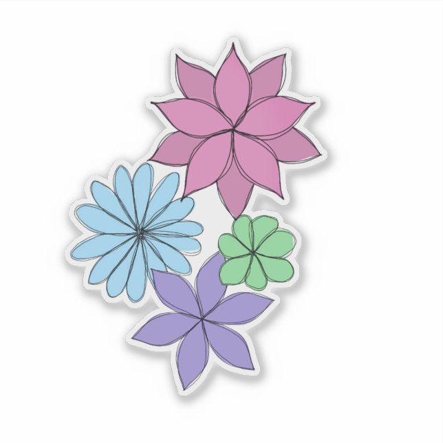 Hand-Drawn Pink, Purple, Blue, Mint Flower Sticker (Front)